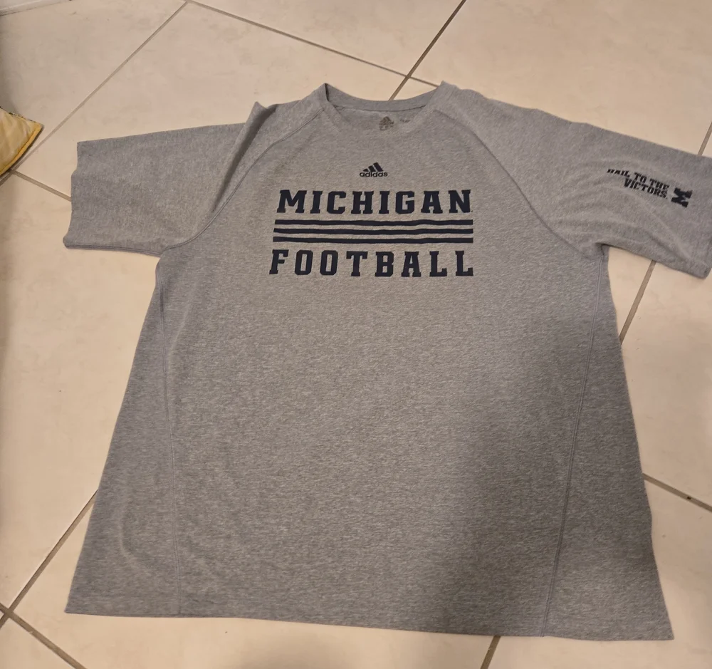 adidas Gray Michigan Football Tee with Navy Print